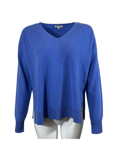 WOMEN'S V-NECK SWEATER ASYMMETRICAL CUT WITH SIDE SLITS LIGHT BLUE ESSENTIEL STUDIO | LMD040AZZURRO